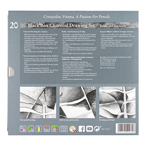 cretacolor black box charcoal pencil set 20 pieces - back