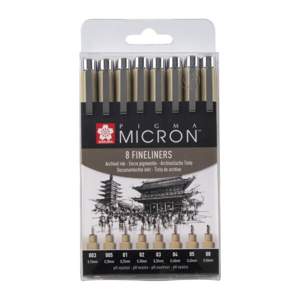 sakura fineliner drawing pens - set of 8 micron pens (black)