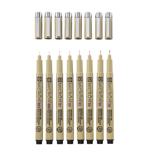 sakura - pigma micron fineliners - set of 6 sizes (black) - set