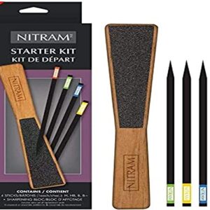 Nitram Charcoal Art Kit with 4 Sticks and One Stone for Sanding Coal